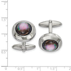 Black Mother of Pearl Circle Cufflinks in Stainless Steel