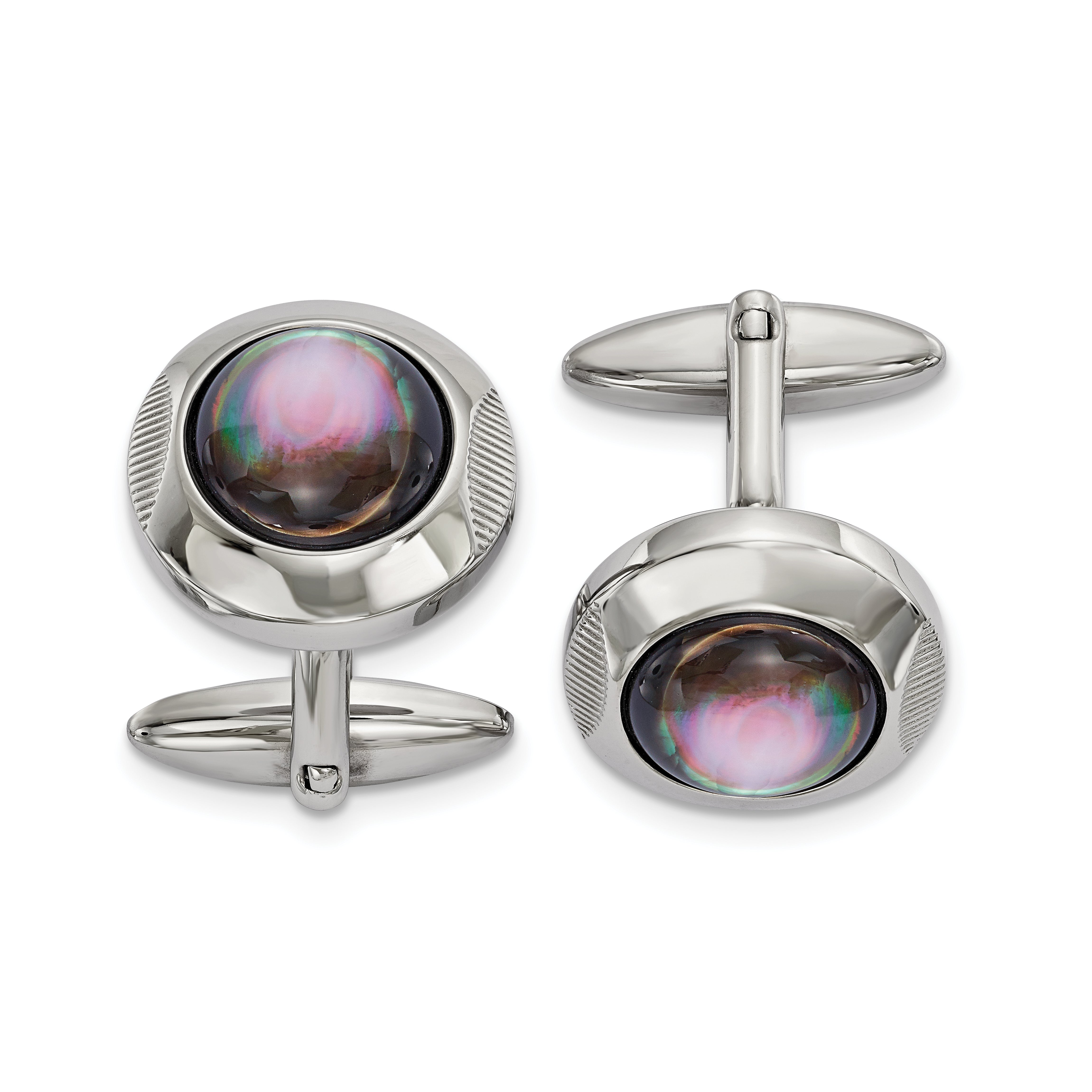 Chisel Stainless Steel Polished Black Mother of Pearl Circle Cufflinks Main image