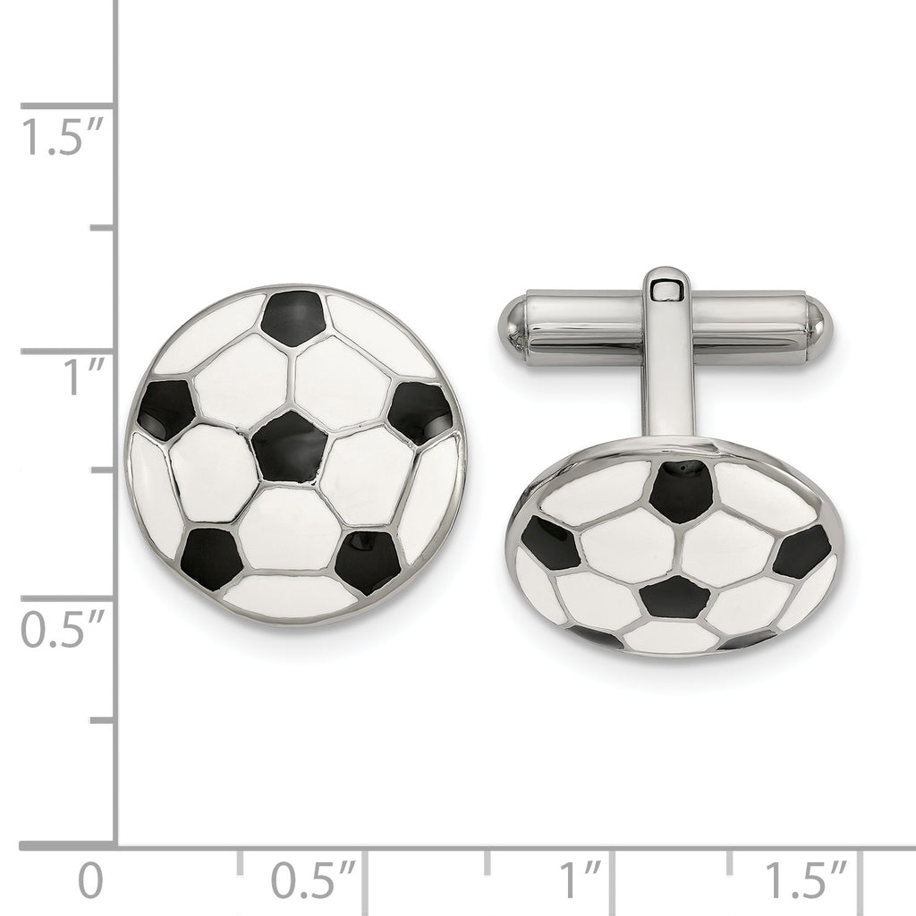 Stainless Steel Polished Enameled Soccer Ball Cufflinks