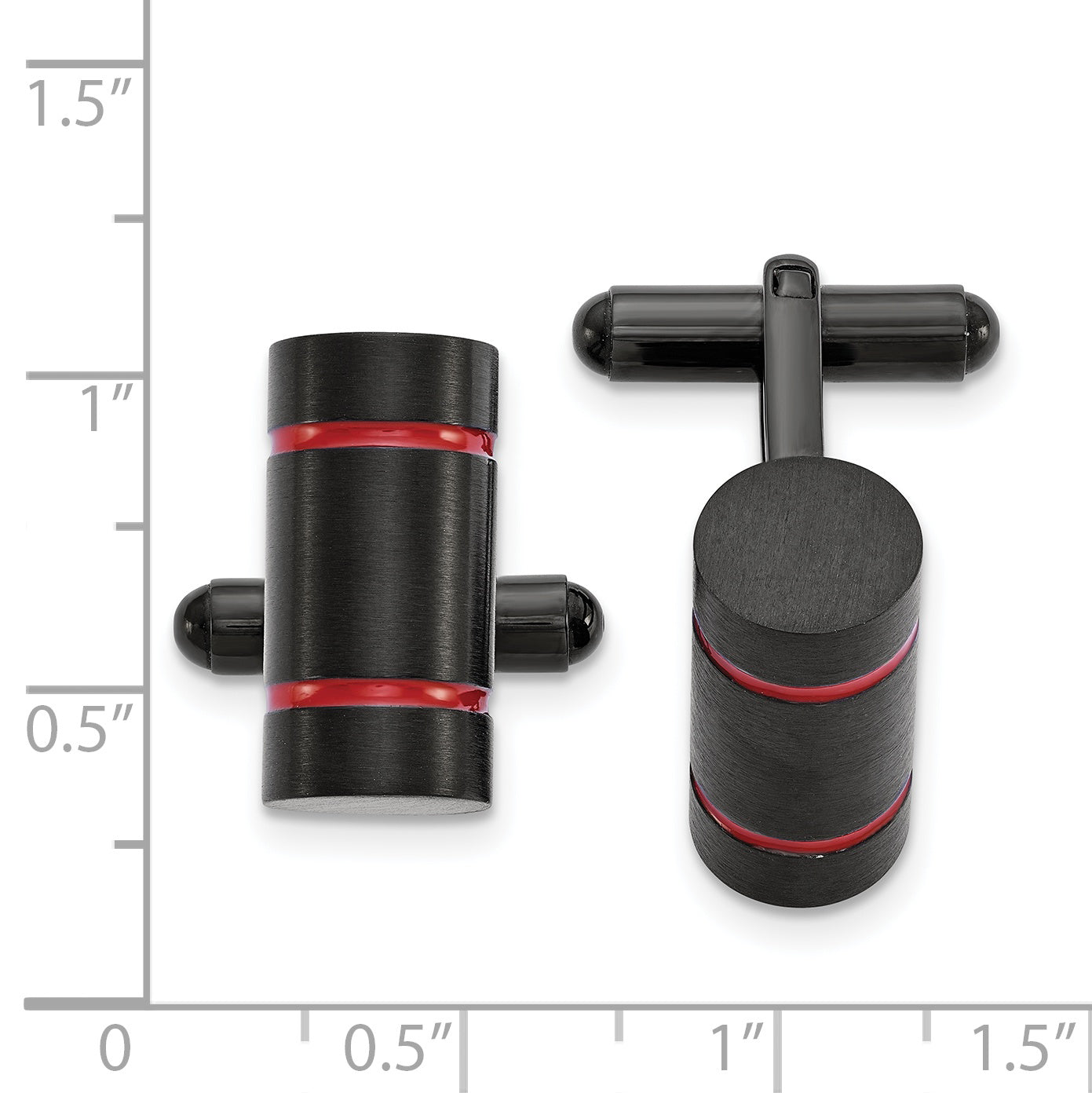 Stainless Steel Brushed & Polished Black IP-plated w/Red Enamel Cufflinks