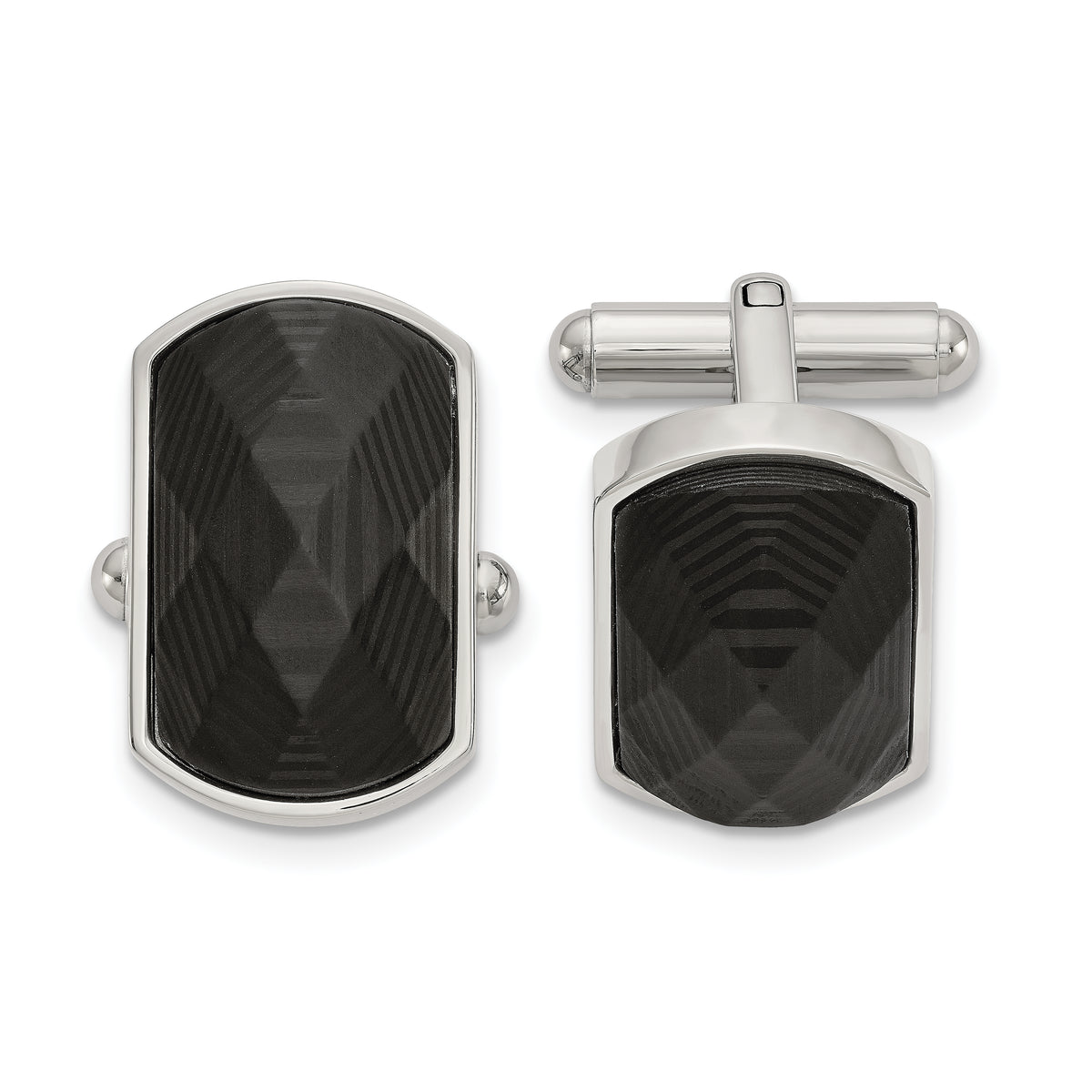 Chisel Stainless Steel Polished Solid Black Carbon Fiber Inlay Cufflinks