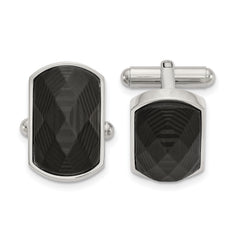 Chisel Stainless Steel Polished Solid Black Carbon Fiber Inlay Cufflinks