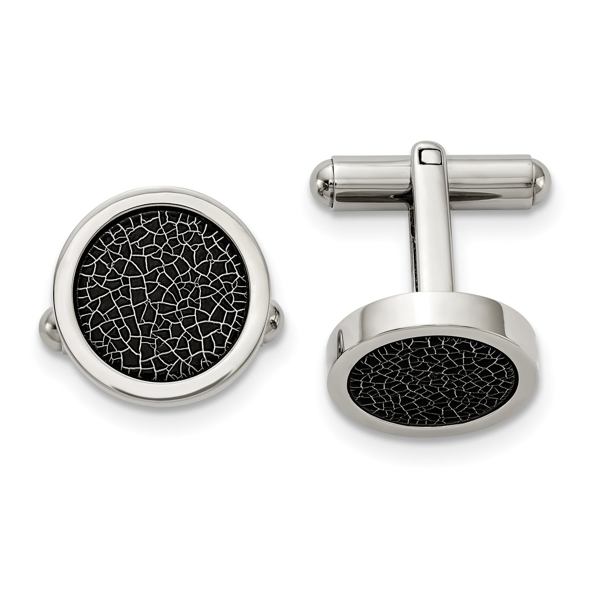 Chisel Stainless Steel Polished with Black Stoving Varnish Circle Cufflinks