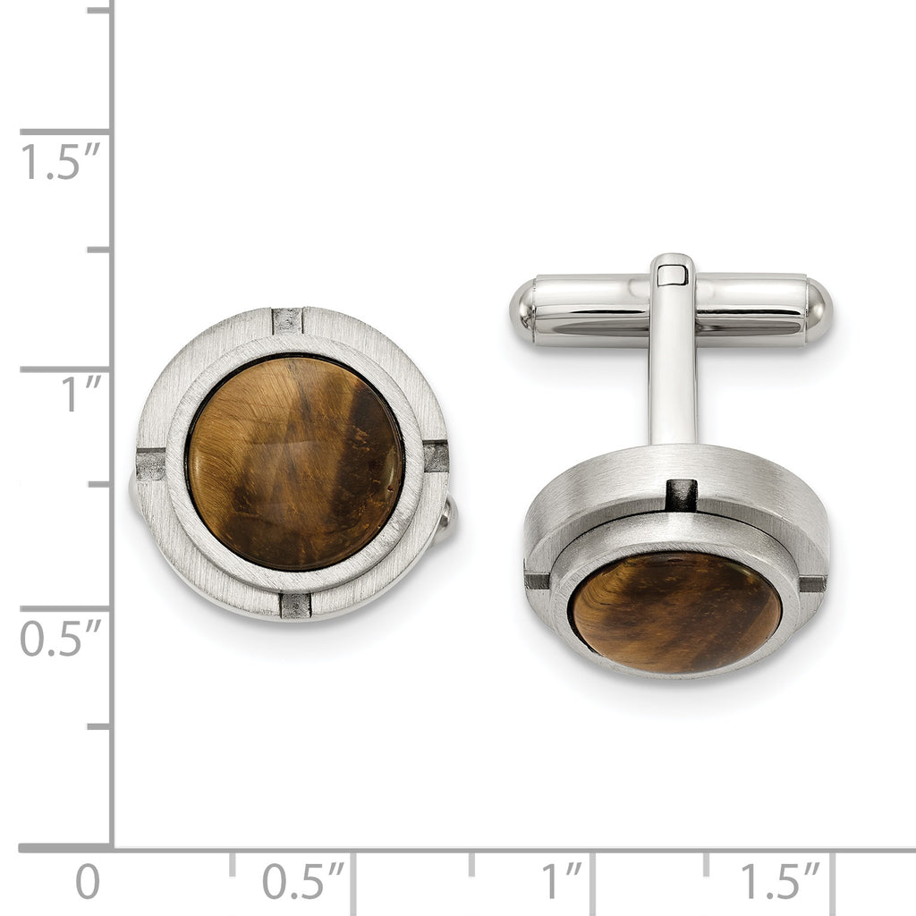 Tiger's Eye Circle Cufflinks in Stainless Steel