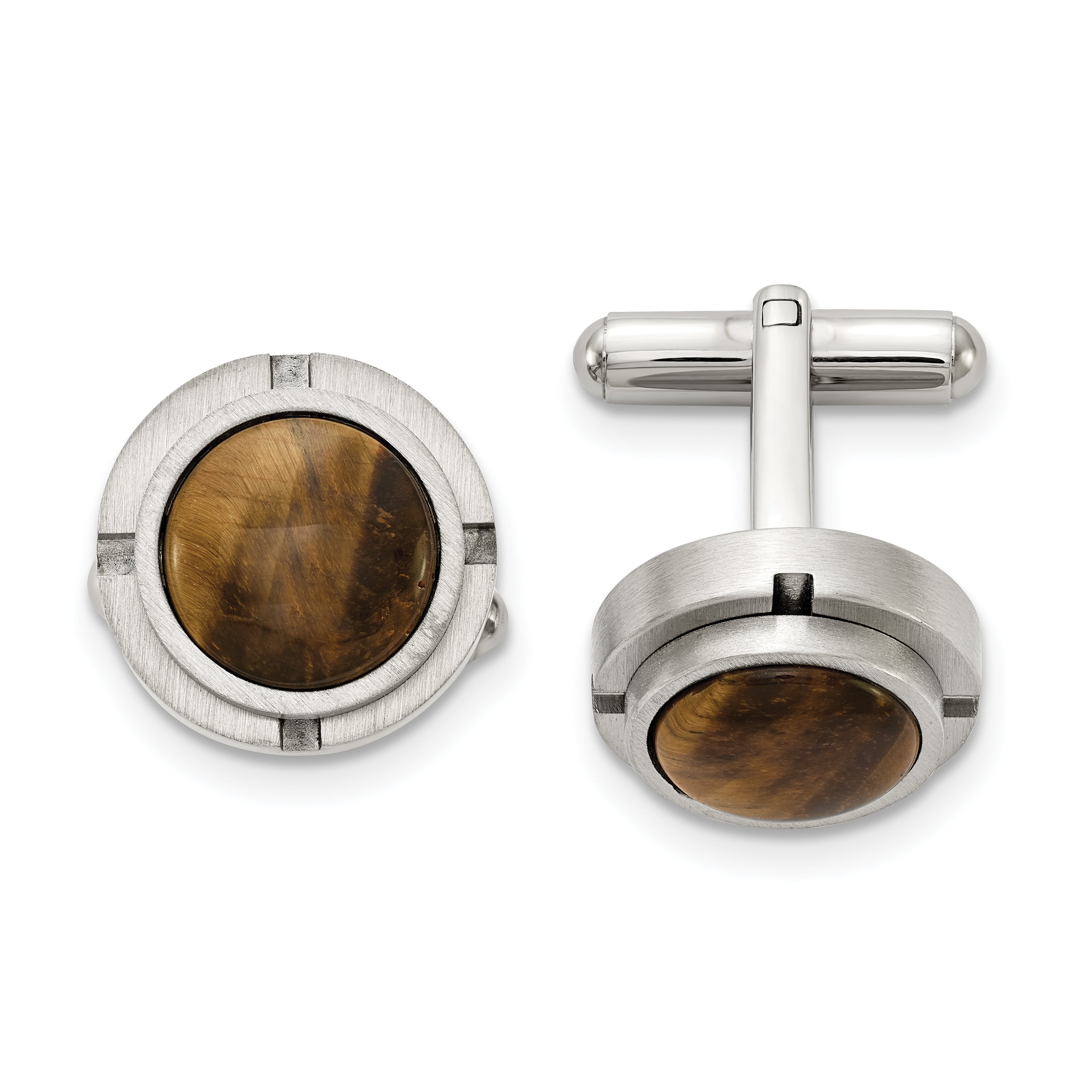 Chisel Stainless Steel Brushed and Polished with Tiger's Eye Circle Cufflinks Main image