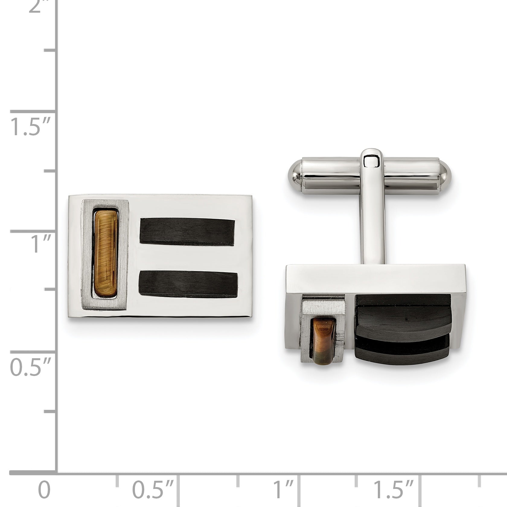 Chisel Stainless Steel Brushed and Polished Black IP-plated with Tiger's Eye Cufflinks