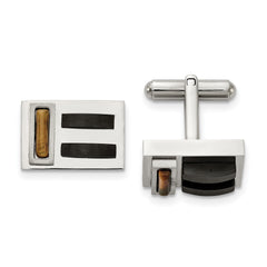 Chisel Stainless Steel Brushed and Polished Black IP-plated with Tiger's Eye Cufflinks