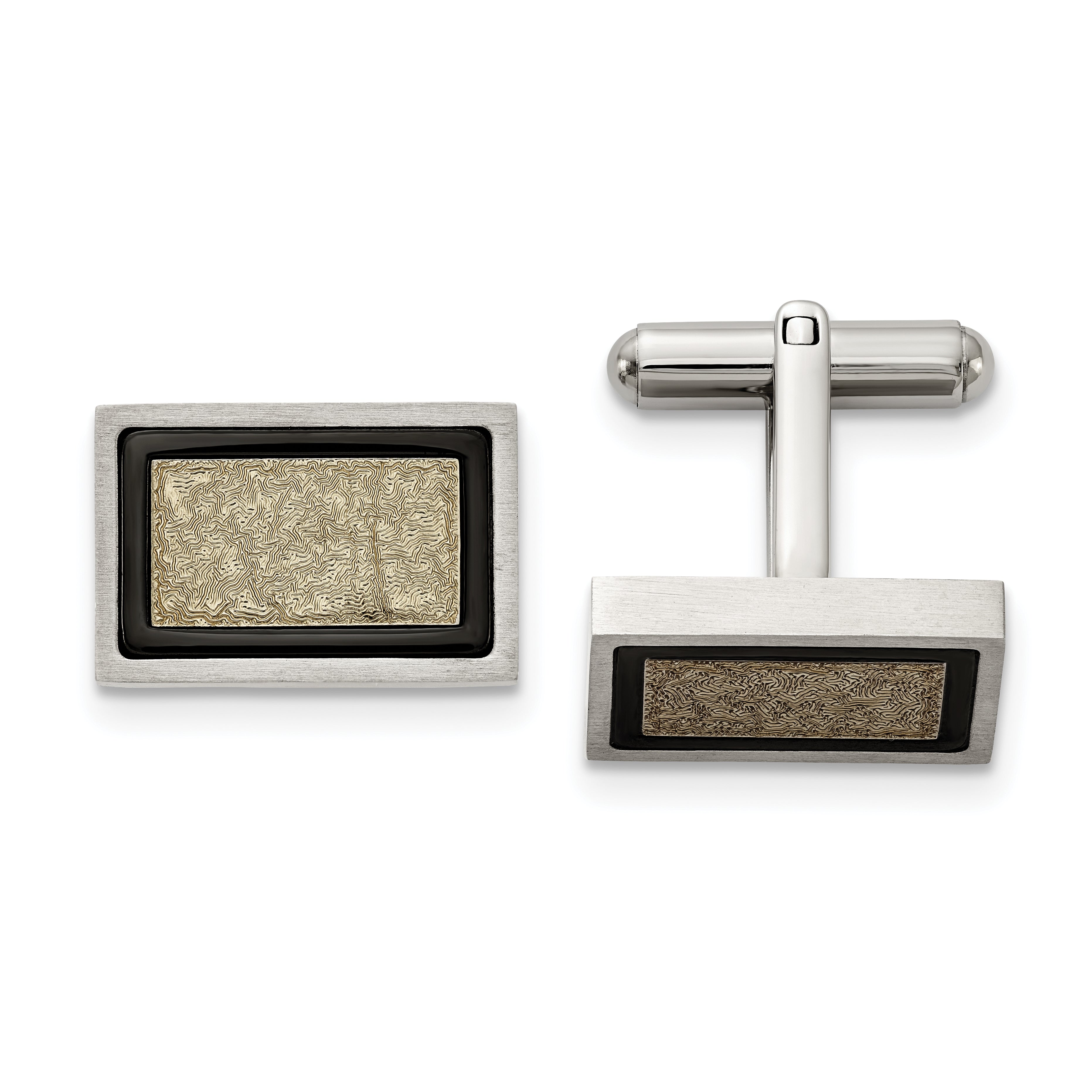 Chisel Stainless Steel Brushed and Textured Black and Yellow IP-plated Cufflinks