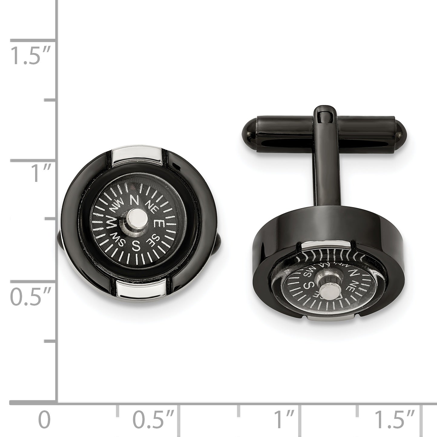 Chisel Stainless Steel Polished Black IP-plated Functional Compass Cufflinks