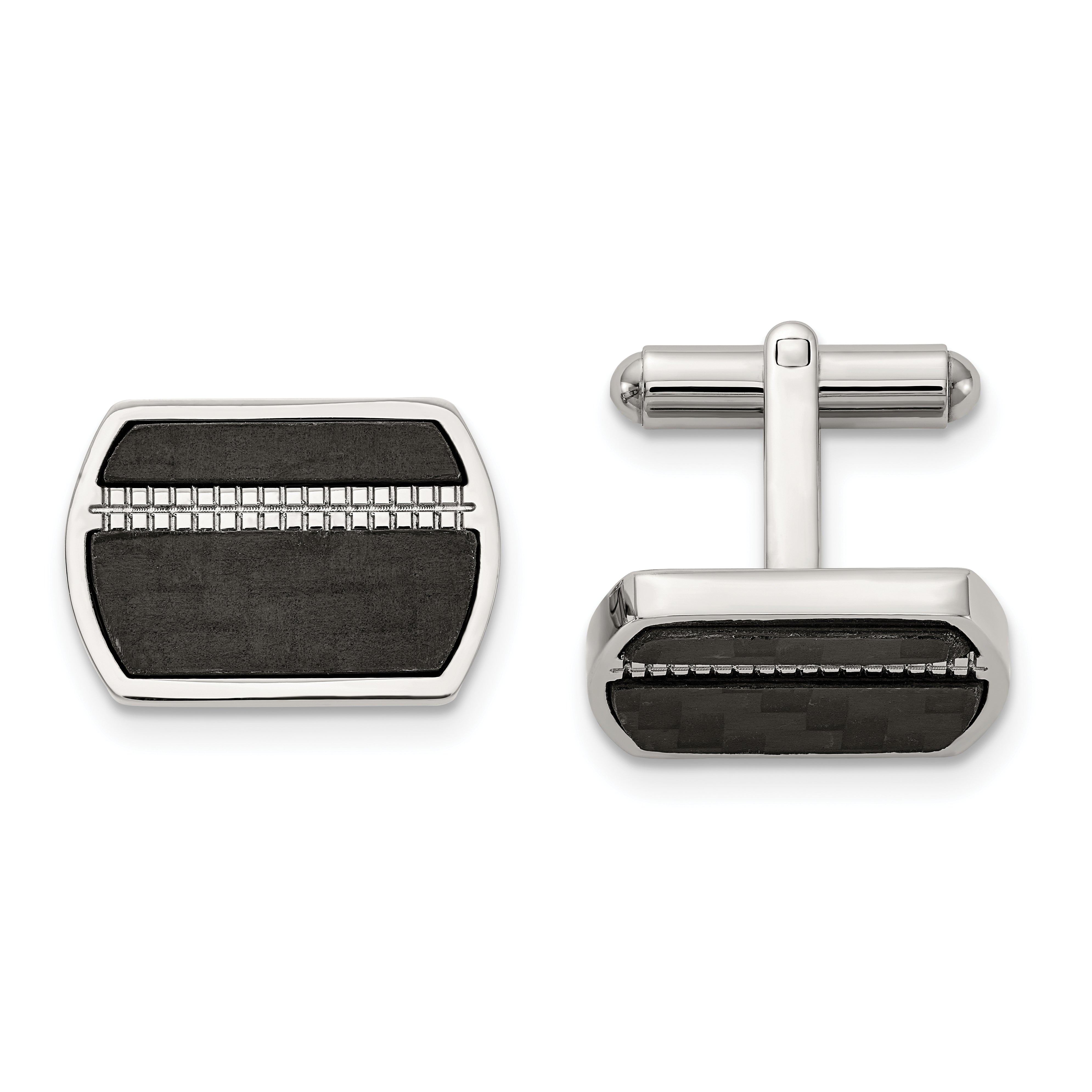 Chisel Stainless Steel Polished Black Carbon Fiber Inlay Cufflinks