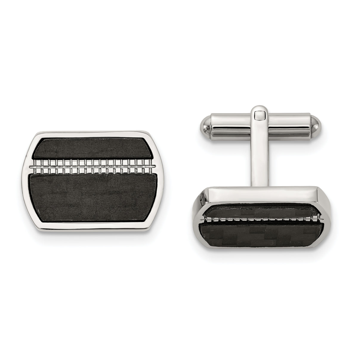 Chisel Stainless Steel Polished Black Carbon Fiber Inlay Cufflinks
