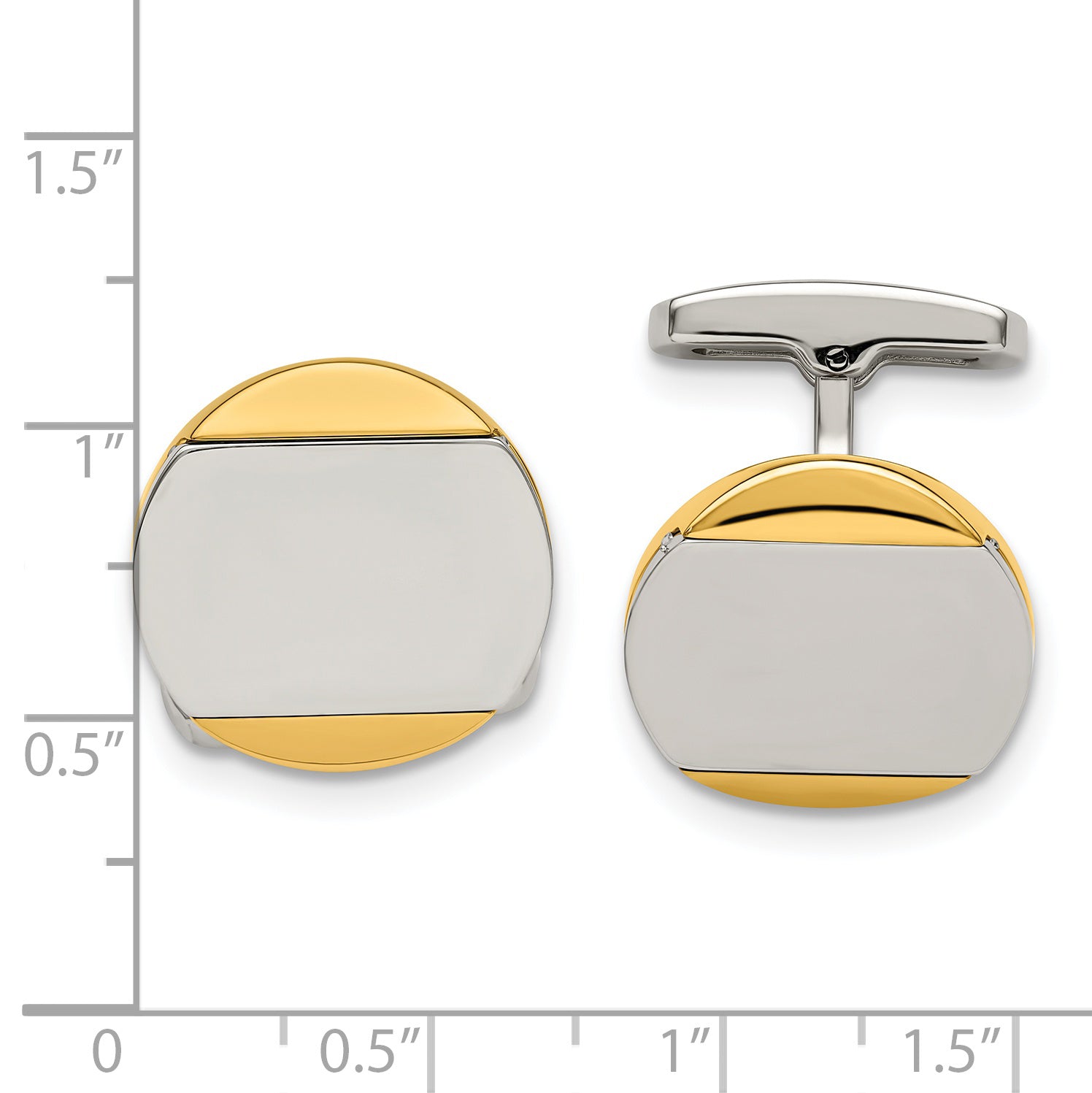 Chisel Stainless Steel Polished Yellow IP-plated Circle Cufflinks