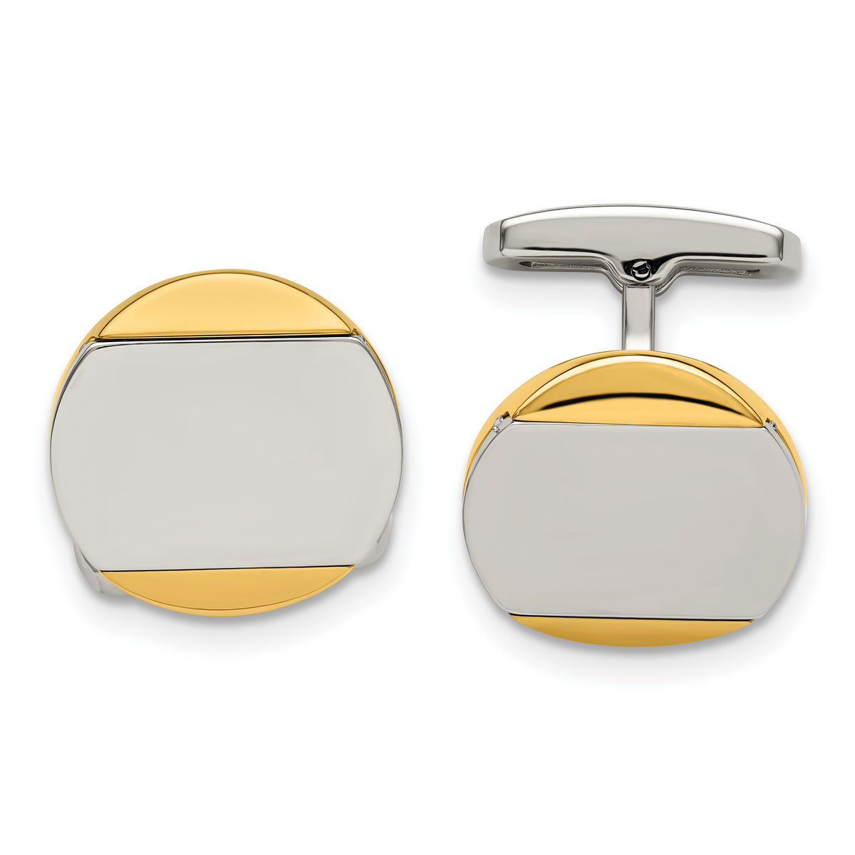 Chisel Stainless Steel Polished Yellow IP-plated Circle Cufflinks