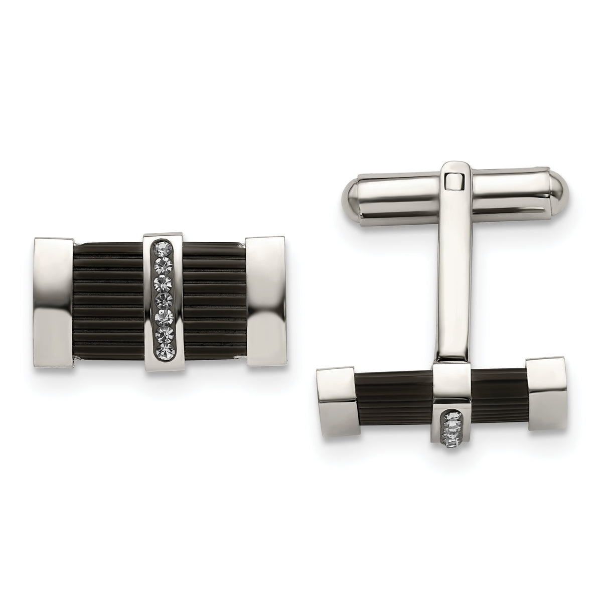 Stainless Steel Polished Black IP-plated Preciosa Crystal Cufflinks