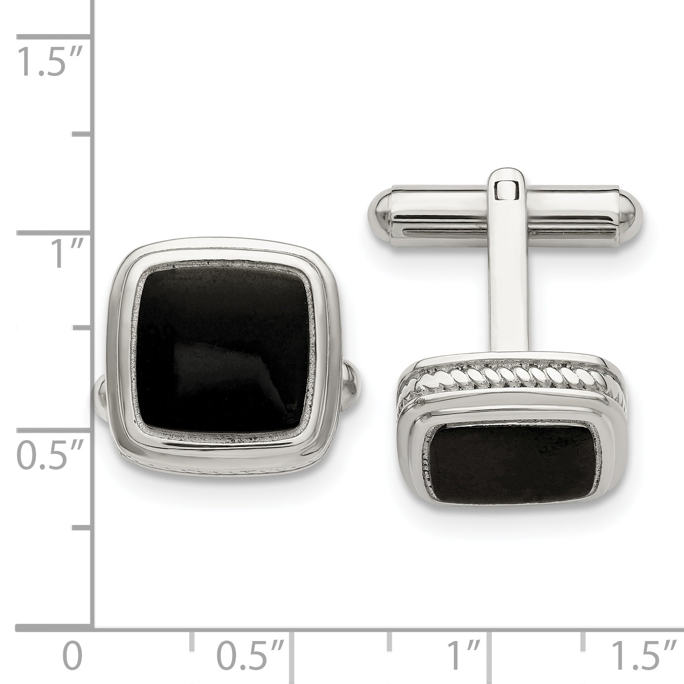 Chisel Stainless Steel Polished Black IP-plated Textured Edge Cufflinks