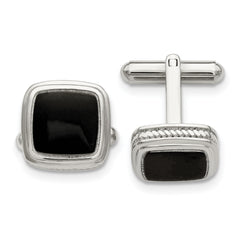 Chisel Stainless Steel Polished Black IP-plated Textured Edge Cufflinks