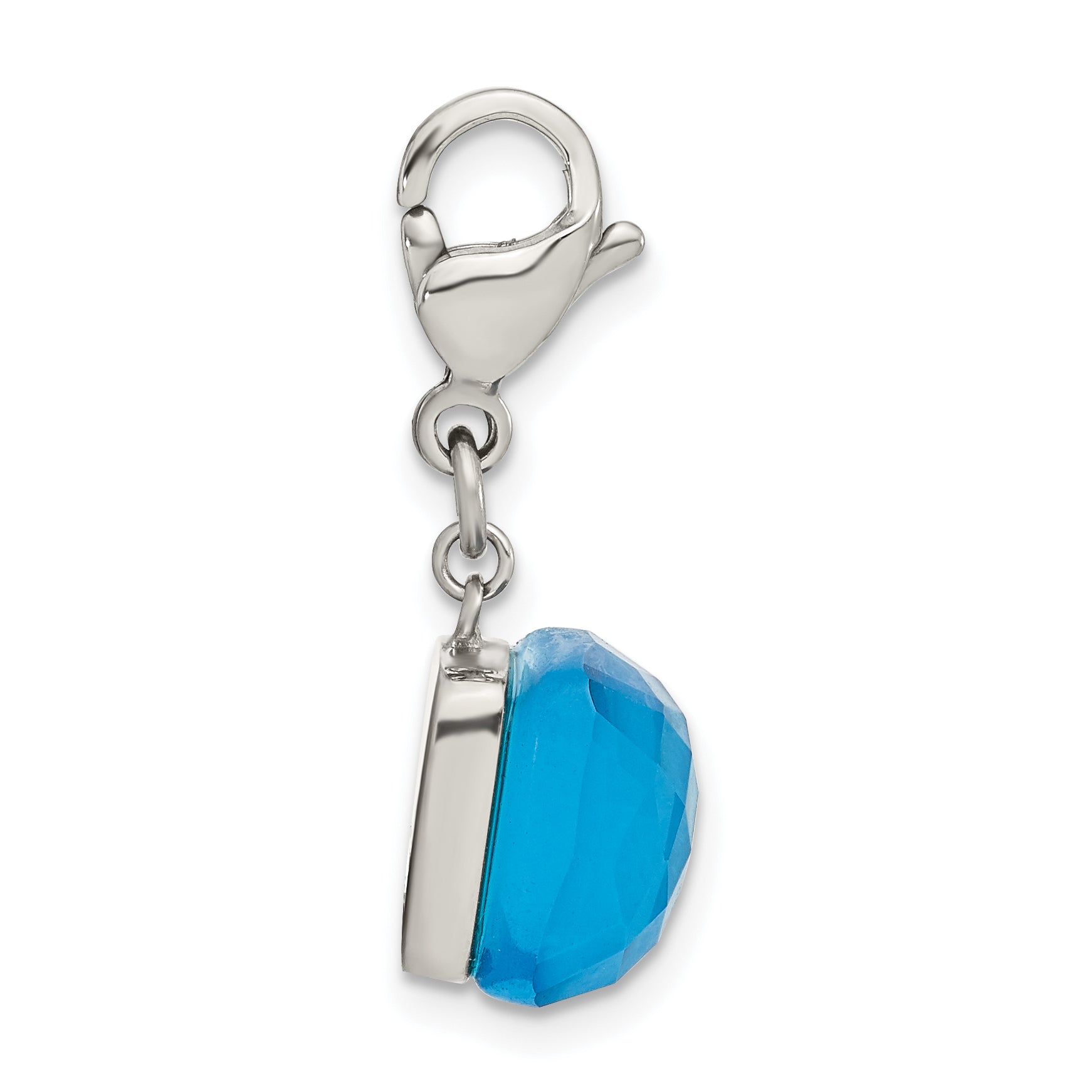 Stainless Steel Polished Blue Glass Square Lobster Clasp Charm Secondary image