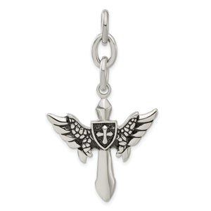 Wings & Cross Interchangeable Charm in Stainless Steel, 44mm Antiqued - Sophia Jewelers