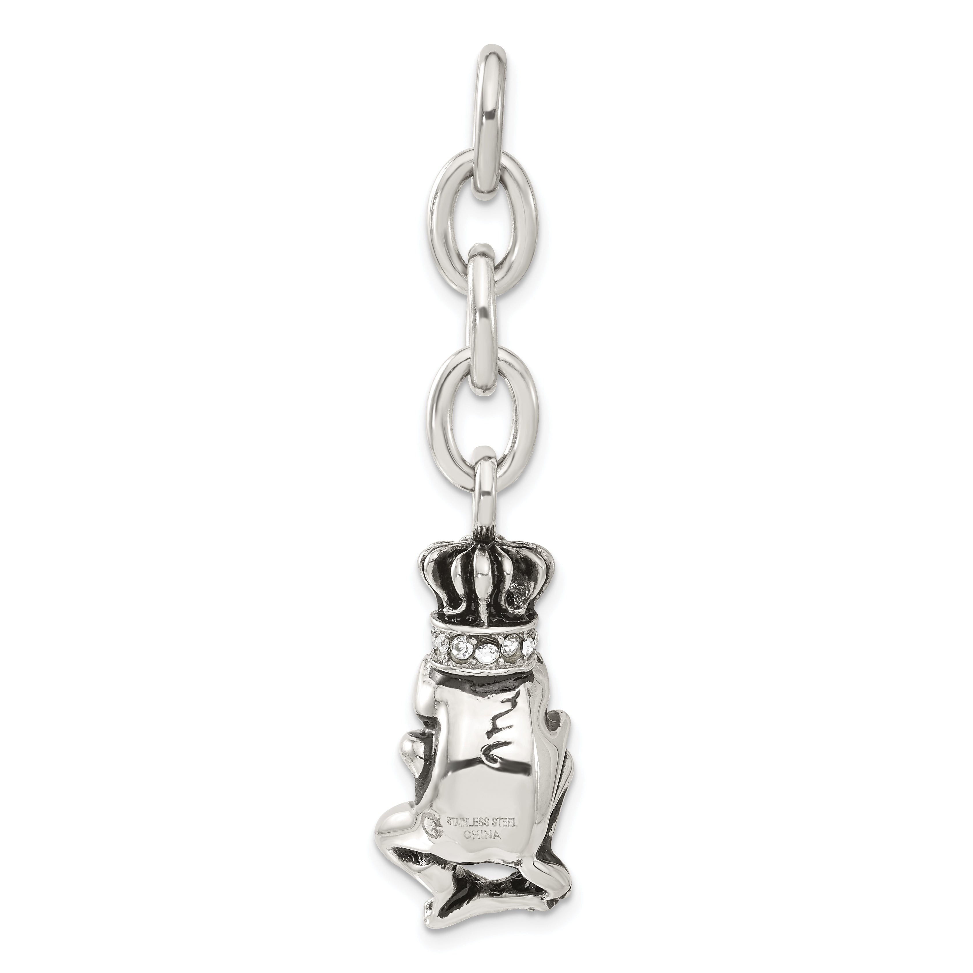 Stainless Steel Antiqued CZ Royal Frog Interchangeable Charm Pendant