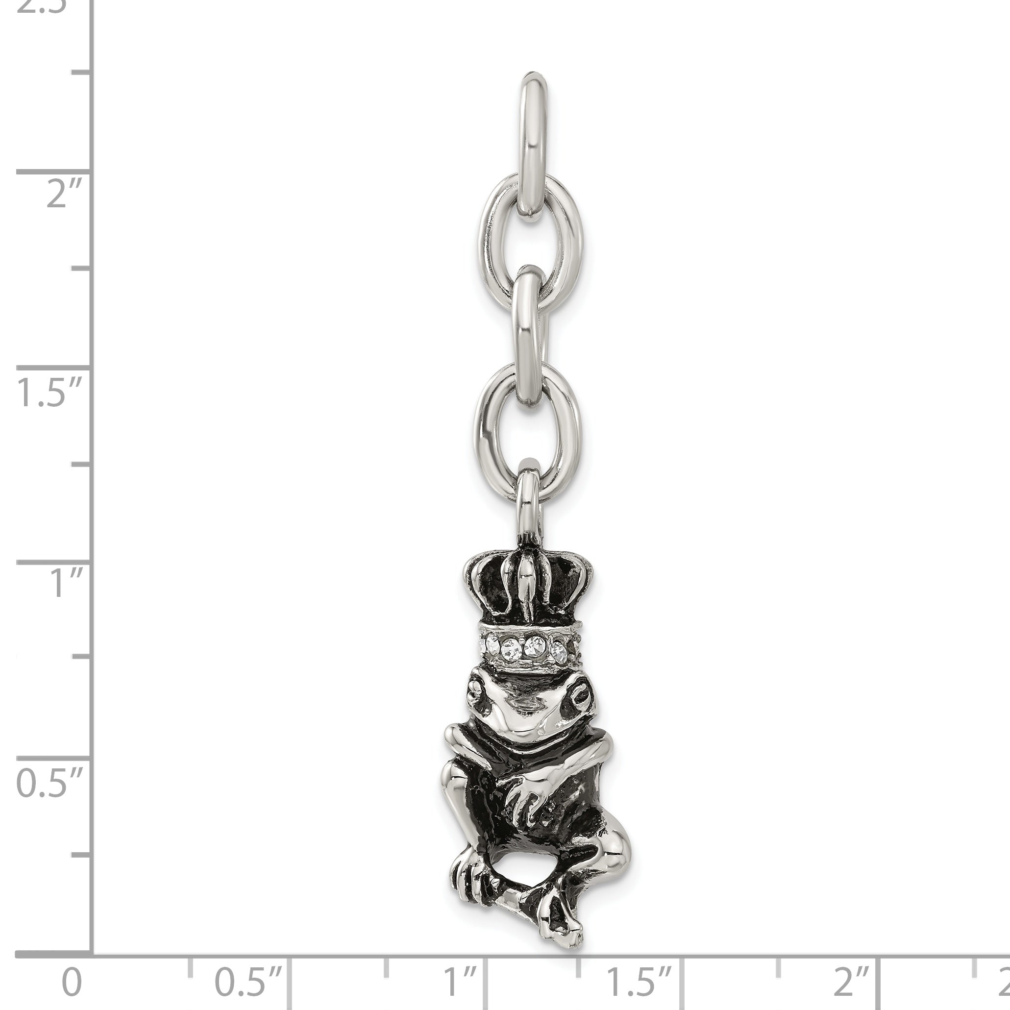 Stainless Steel Antiqued CZ Royal Frog Interchangeable Charm Pendant