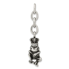 Stainless Steel Antiqued CZ Royal Frog Interchangeable Charm Pendant