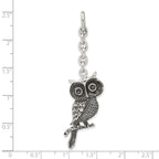 Stainless Steel Antiqued Owl With  CZ Interchangeable Charm Pendant