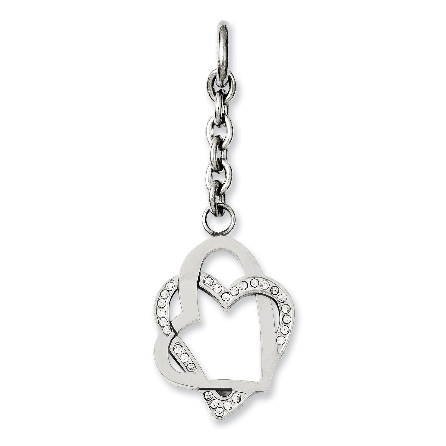Stainless Steel Double Hearts w/CZ Interchangeable Charm Pendant Main image