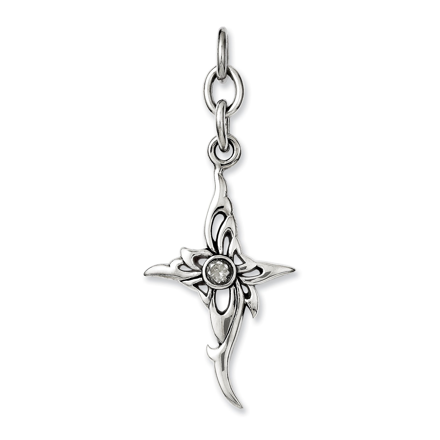 Stainless Steel Cross w/CZ Interchangeable Charm Pendant Main image