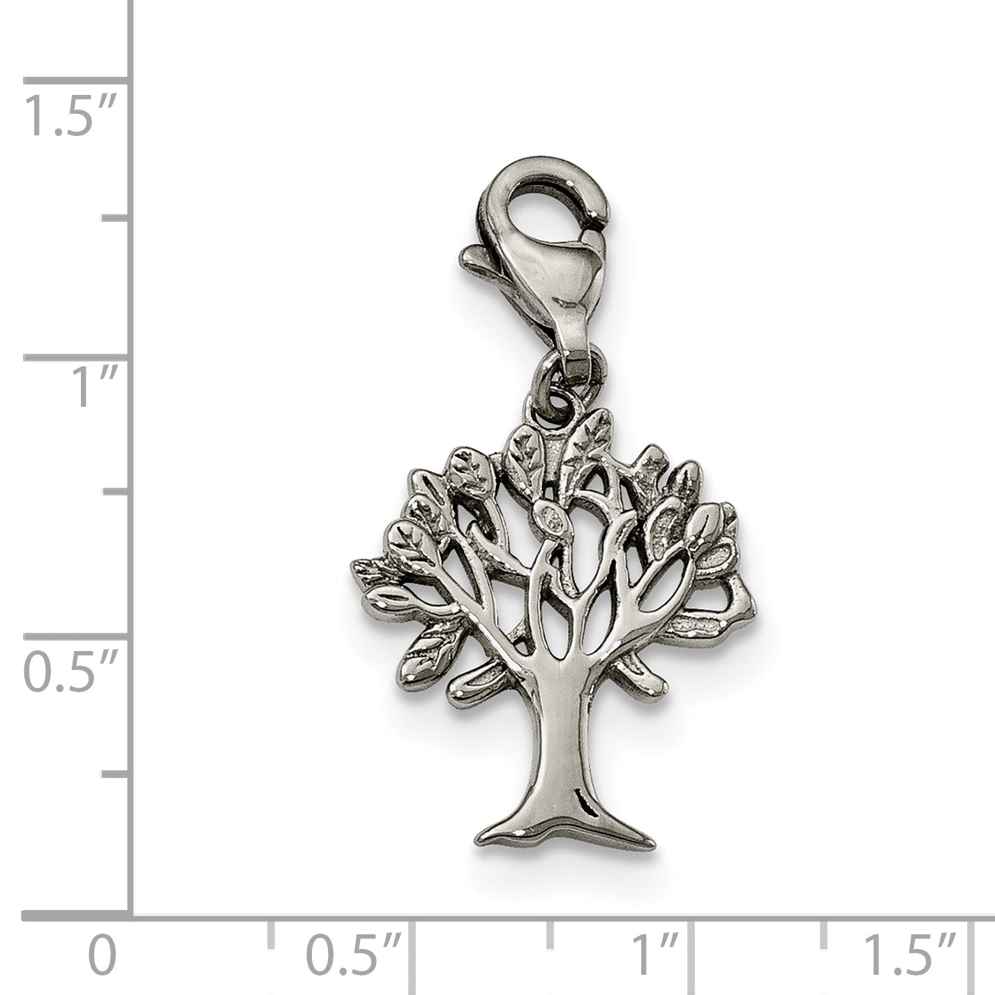 Stainless Steel Polished and Textured Tree of Life With Lobster Clasp Charm