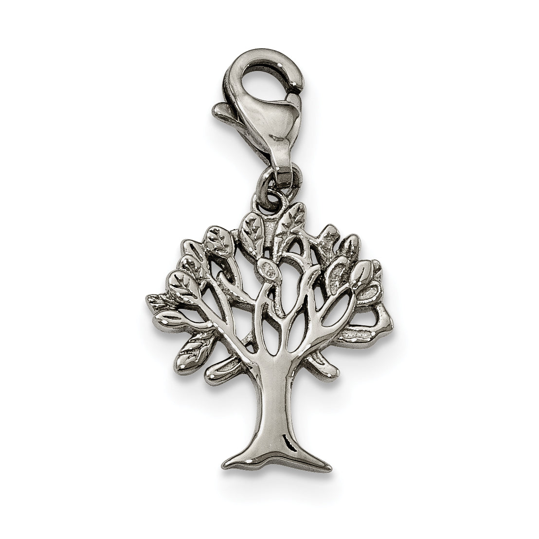 Stainless Steel Polished and Textured Tree of Life w/Lobster Clasp Charm Main image