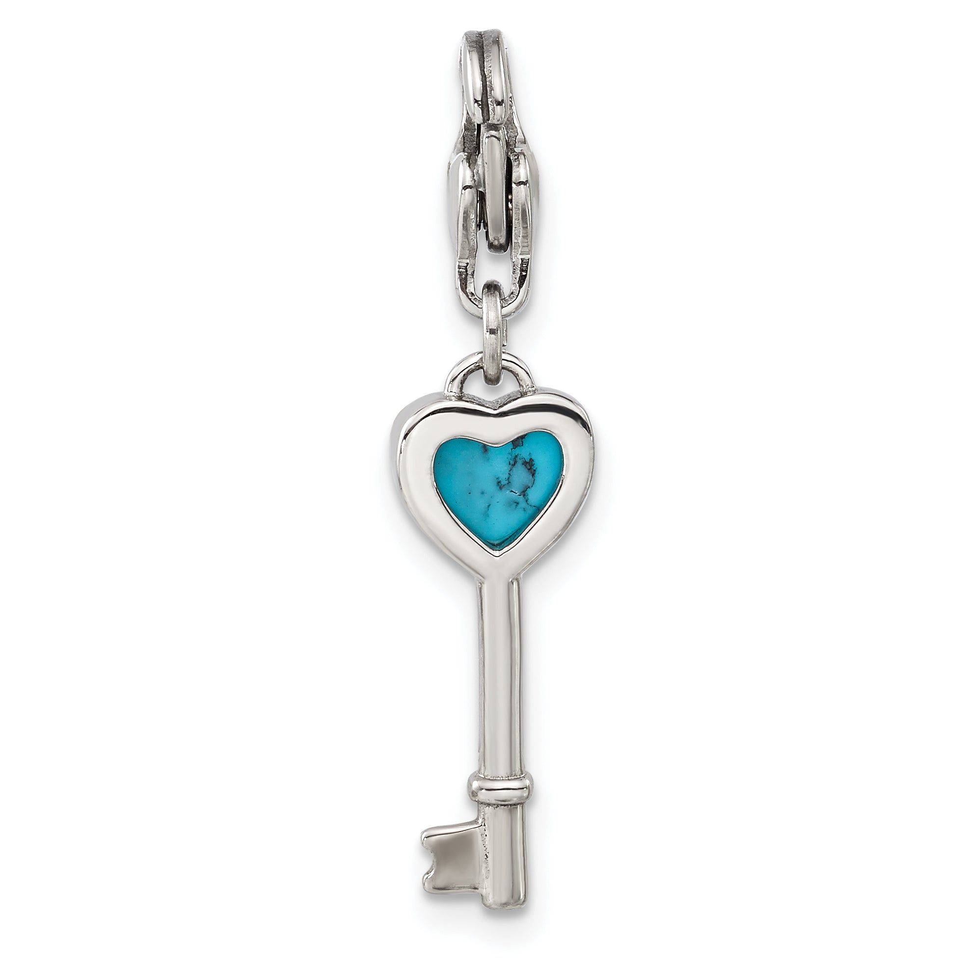 Turquoise Heart Key Charm in Stainless Steel