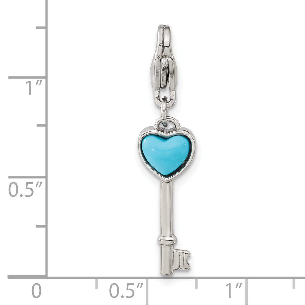 Turquoise Heart Key Charm in Stainless Steel