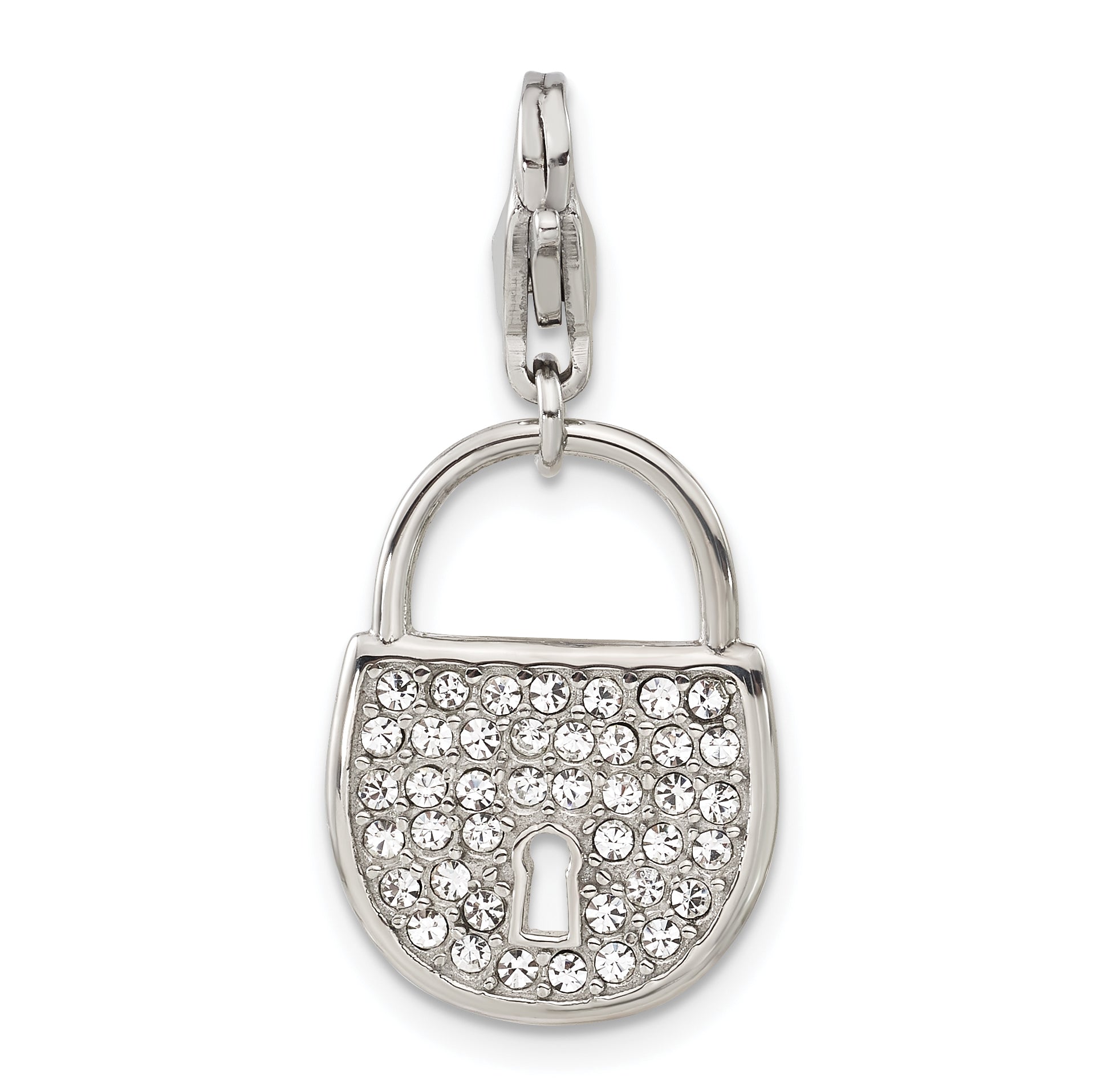 Stainless Steel with Lobster Clasp Polished Crystal Lock Charm Main image