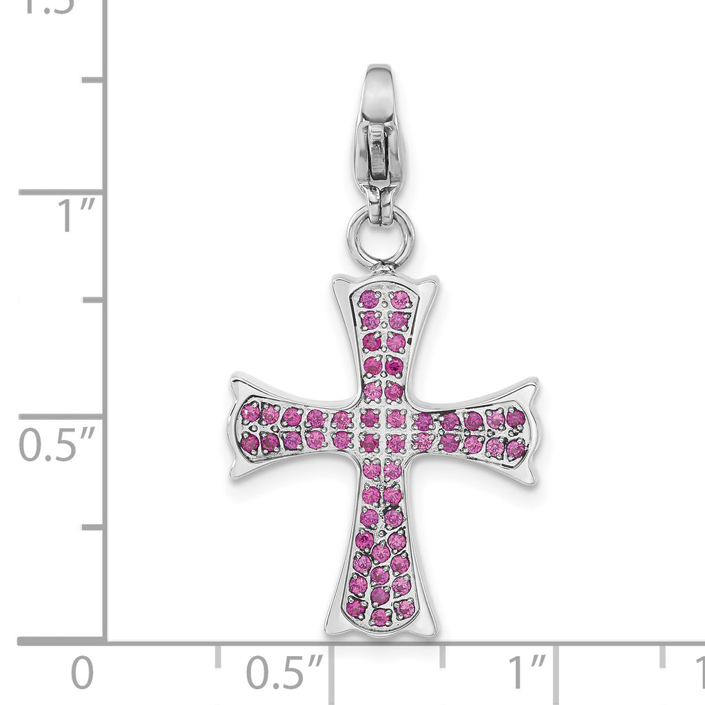 Pink CZ Cross Charm in Stainless Steel
