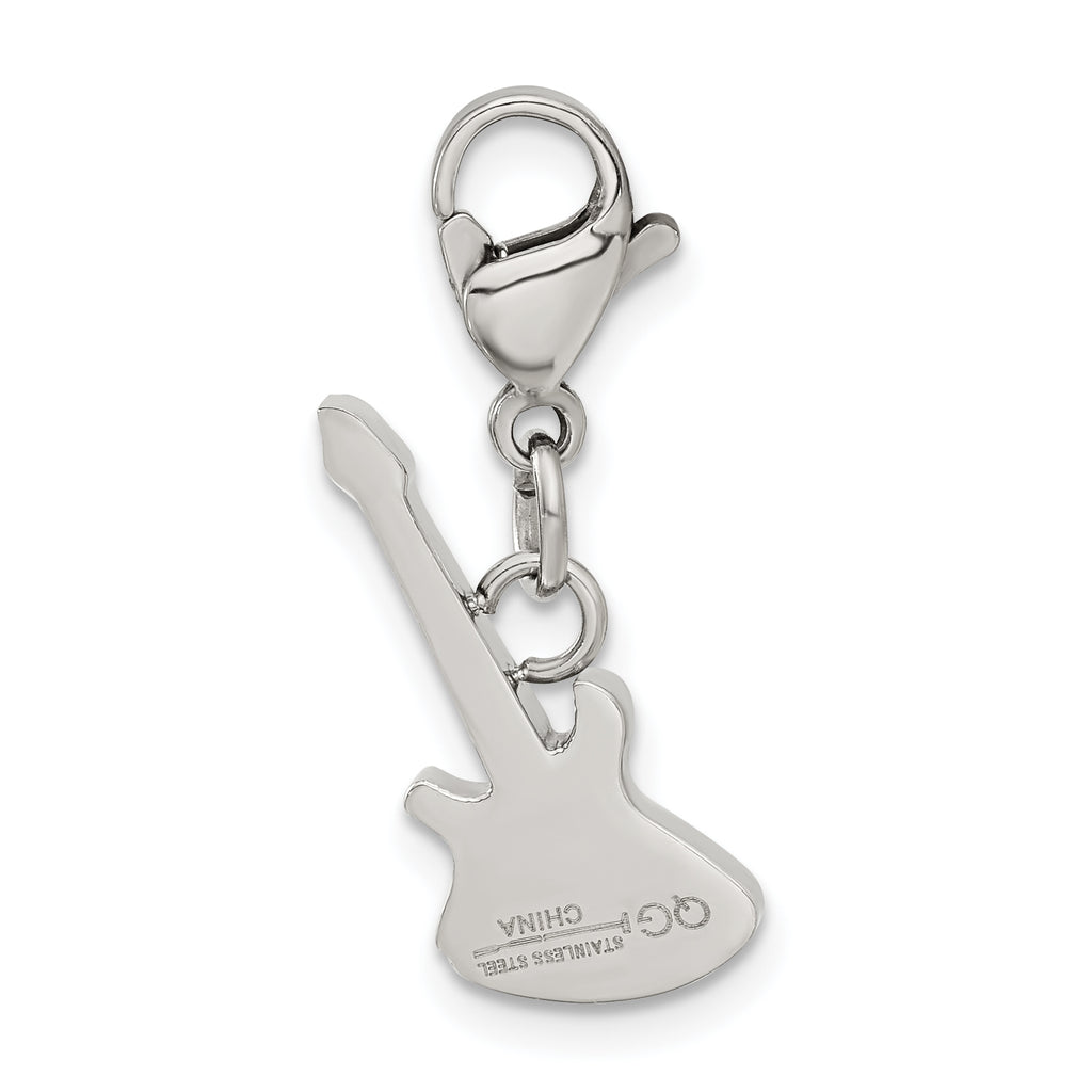 Black CZ Guitar Charm in Stainless Steel