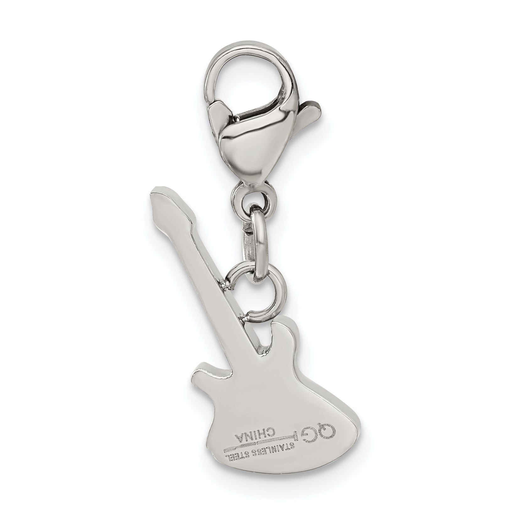 Black CZ Guitar Charm in Stainless Steel