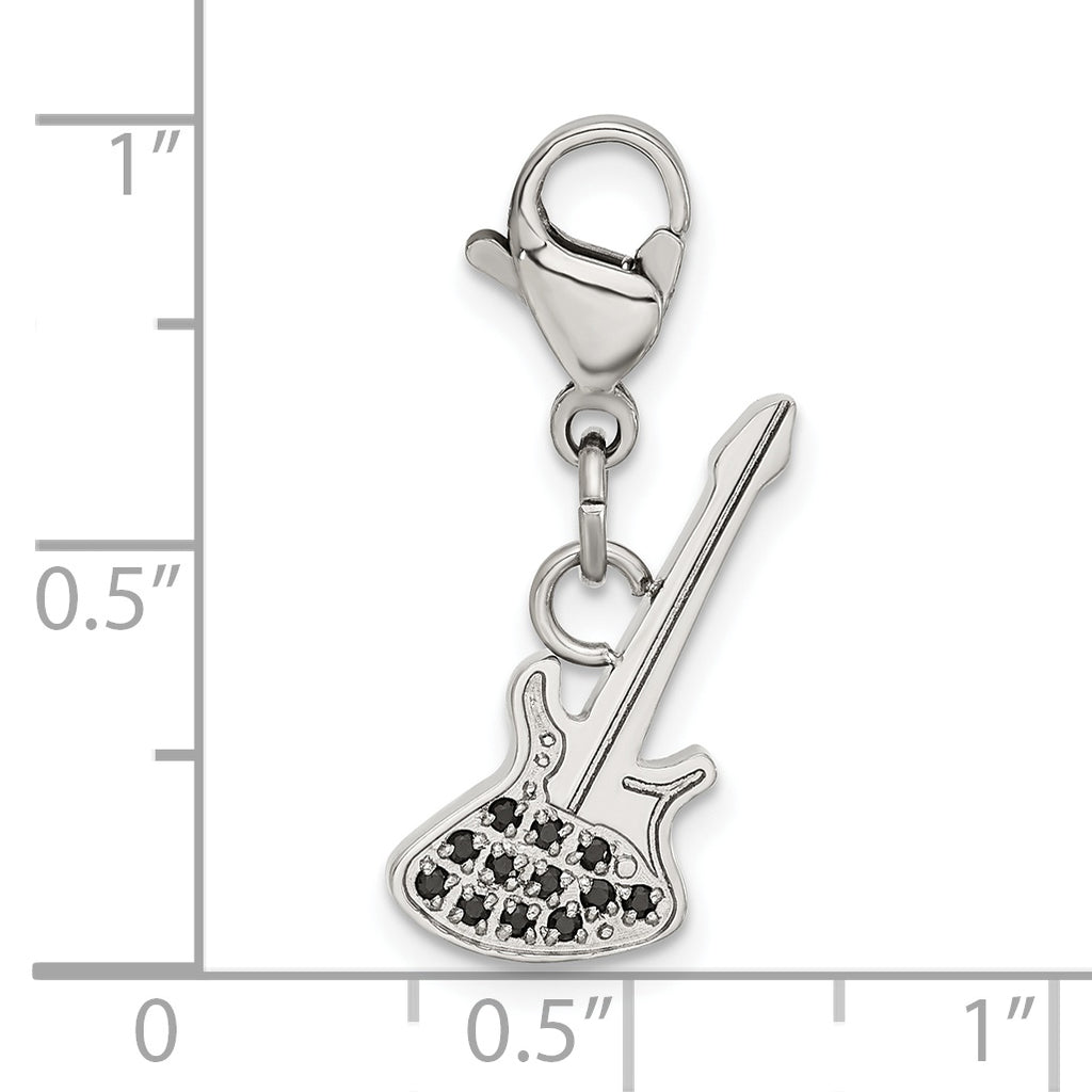 Black CZ Guitar Charm in Stainless Steel