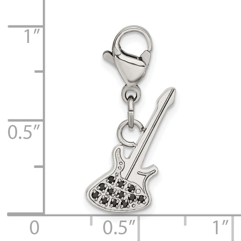 Black CZ Guitar Charm in Stainless Steel