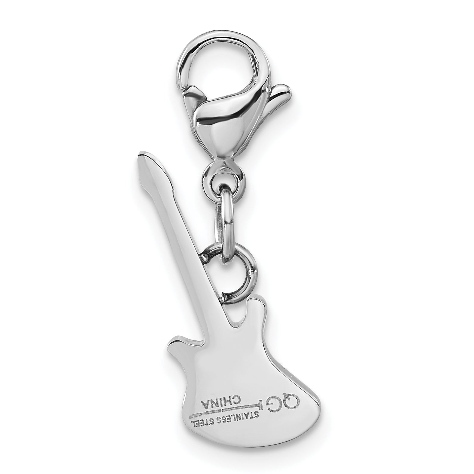 CZ Guitar Charm in Stainless Steel