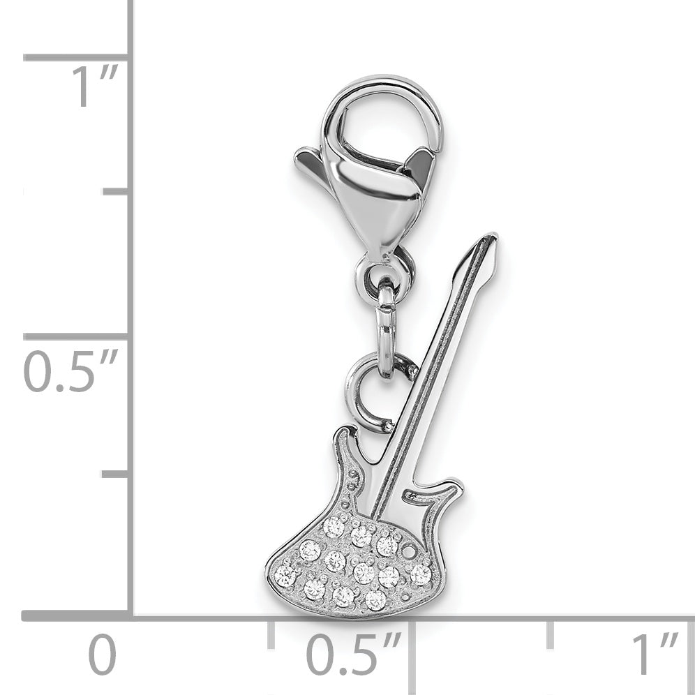 CZ Guitar Charm in Stainless Steel
