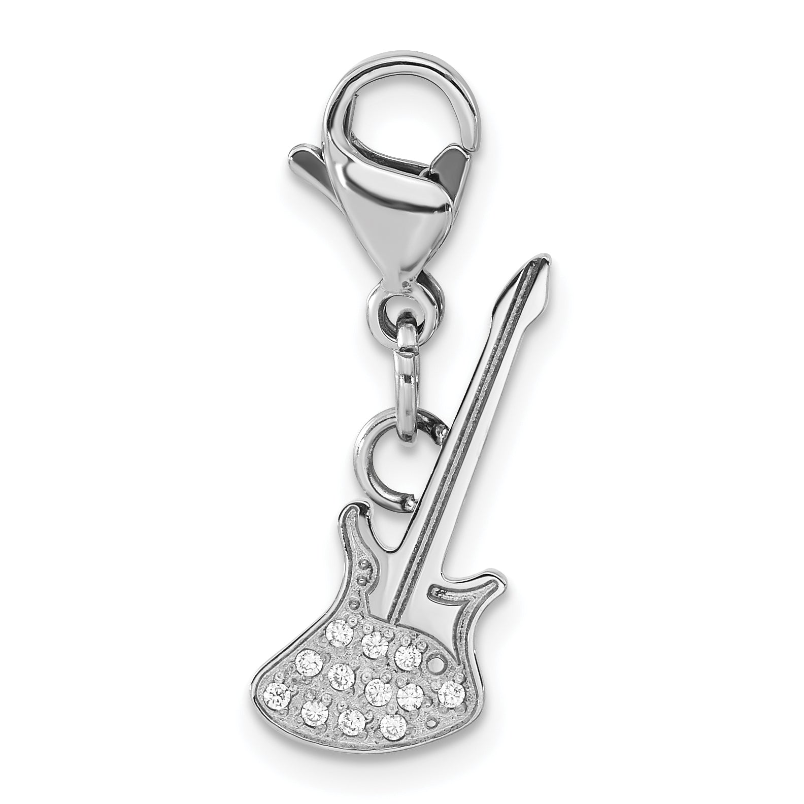 Stainless Steel Polished CZ Guitar with Lobster Clasp Charm Main image