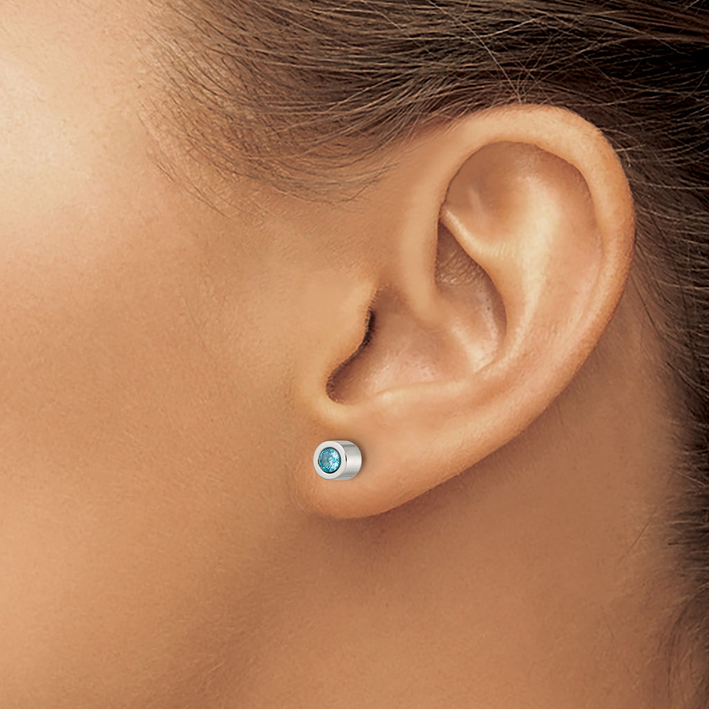 Sophia Jewelers Stainless Steel Blue CZ March Birthstone Stud Earrings