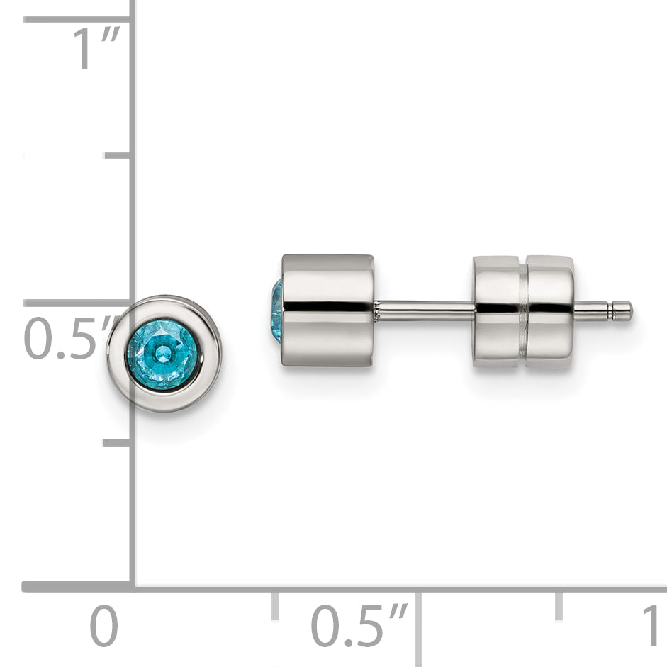 Sophia Jewelers Stainless Steel Blue CZ March Birthstone Stud Earrings
