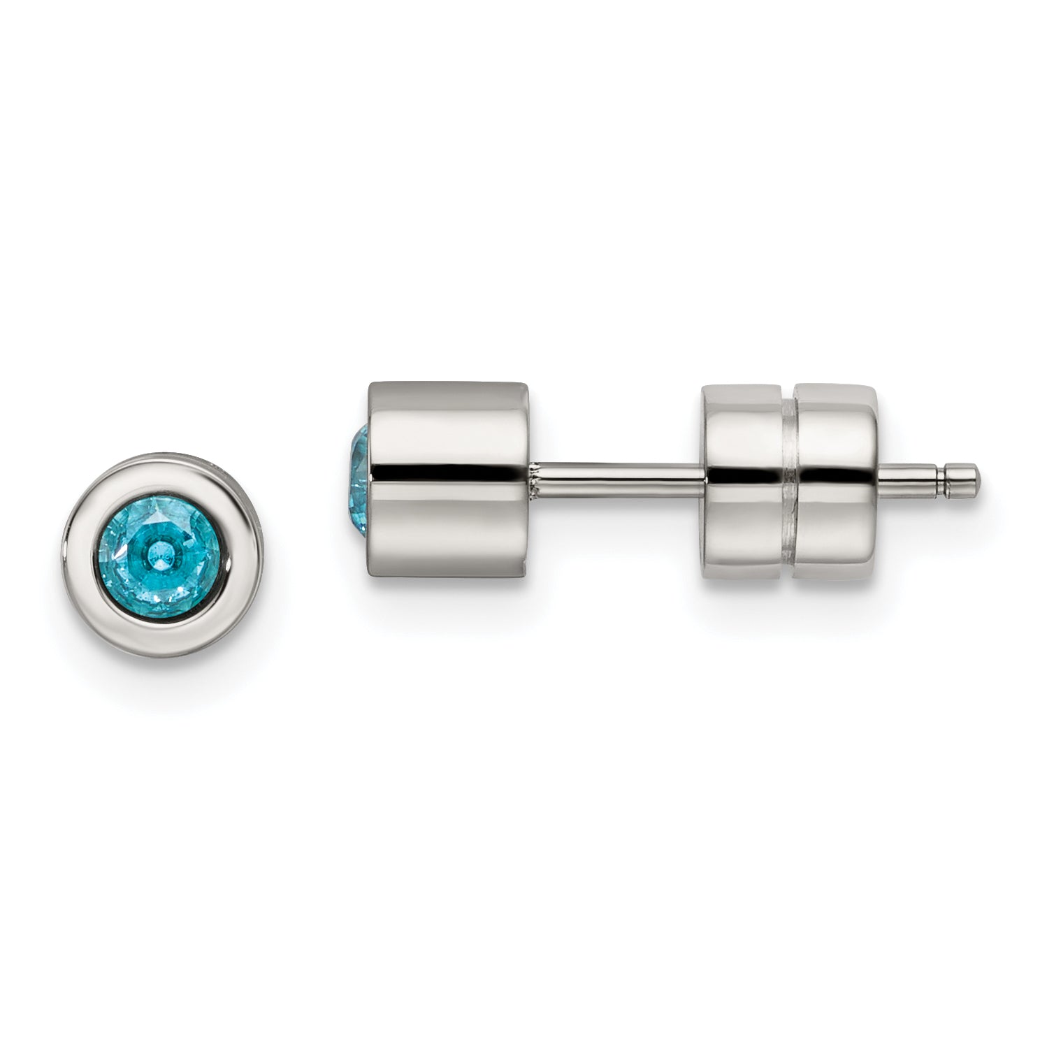 Chisel Stainless Steel Polished Blue CZ March Birthstone Post Stud Earrings Main image