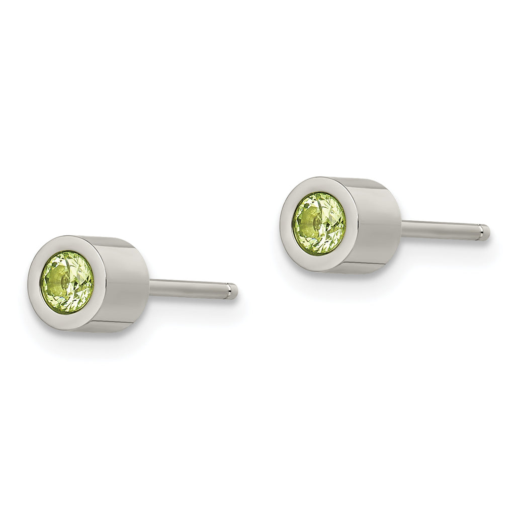 Sophia Jewelers Polished Stainless Steel Green CZ May Birthstone Stud Earrings