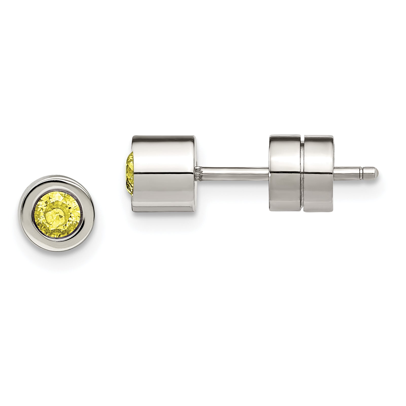 Chisel Stainless Steel Polished Yellow CZ November Birthstone Post Stud Earrings Main image