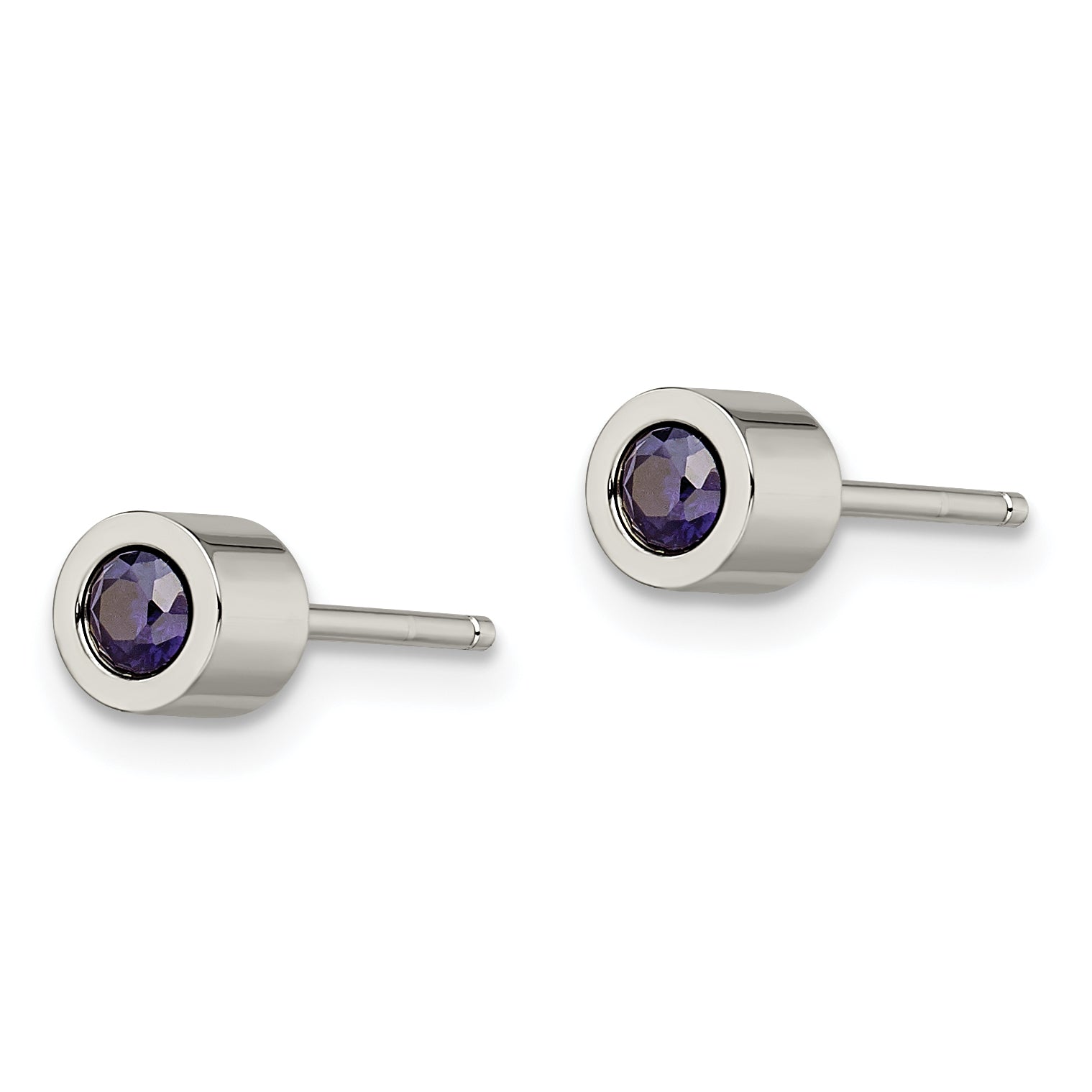 Sophia Jewelers Polished Stainless Steel Blue CZ September Birthstone Stud Earrings