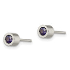 Sophia Jewelers Polished Stainless Steel Blue CZ September Birthstone Stud Earrings