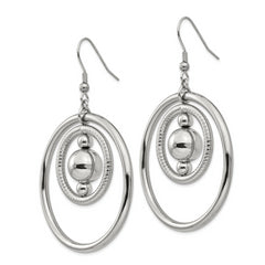 Stainless Steel Polished and Textured Geometric Circle Dangle Earrings