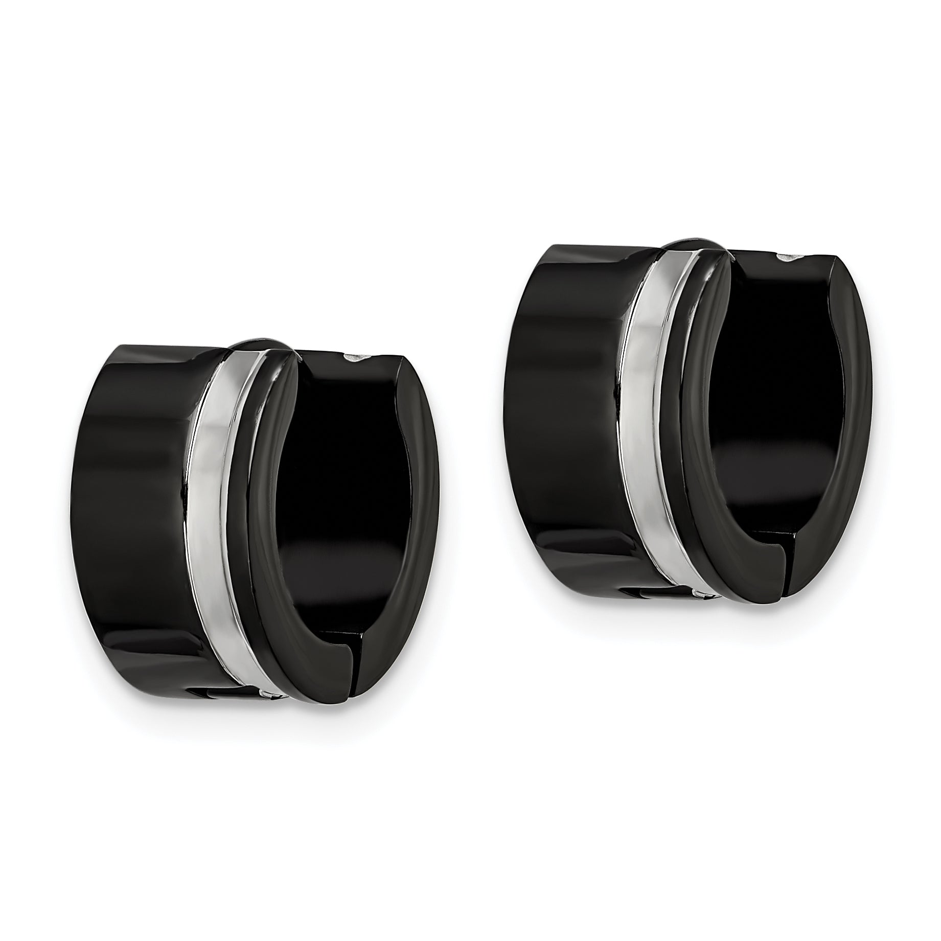 Black Hinged Hoop Earrings in Stainless Steel